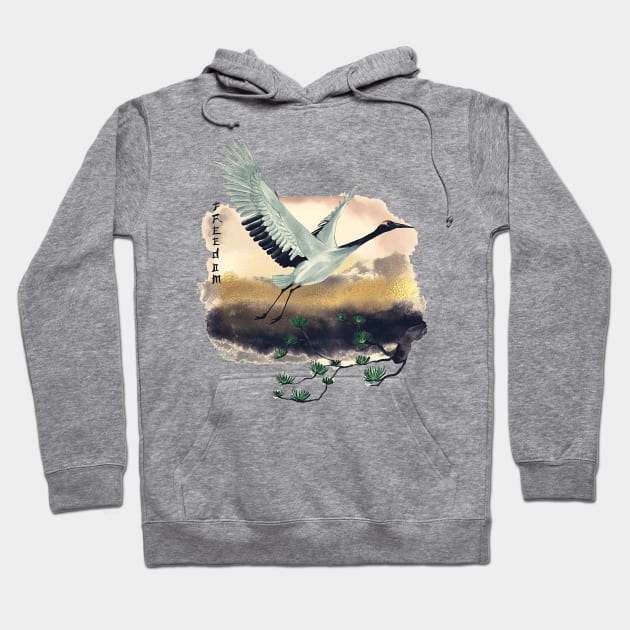 Red Crowned Crane Japanese Art Hoodie by STYLISH CROWD TEES